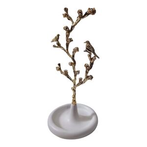 Elegant Gold Bird Branch Jewelry Stand